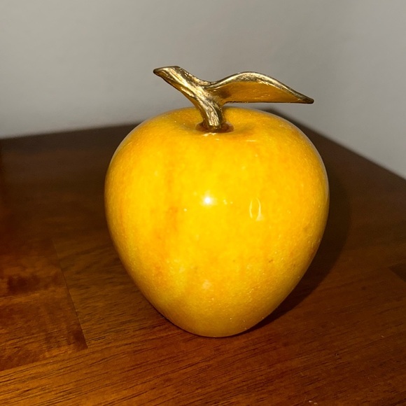 Other - Marble Yellow Apple With Golden Stem Home Decor Paper Weight